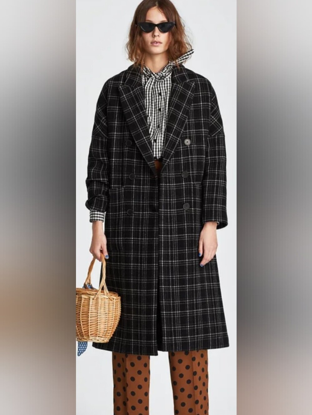 ZARA Double Breasted Oversized Plaid Longline Coat-M